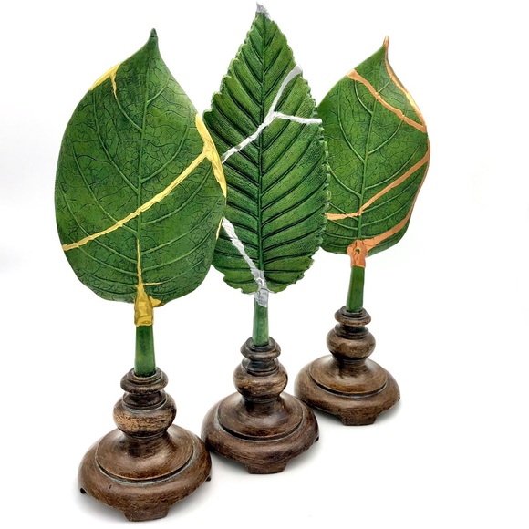 Kintsugi Leaf Finial Decor Set Gold Silver Copper Crack Art Personal Growth Gift - Picture 11 of 12